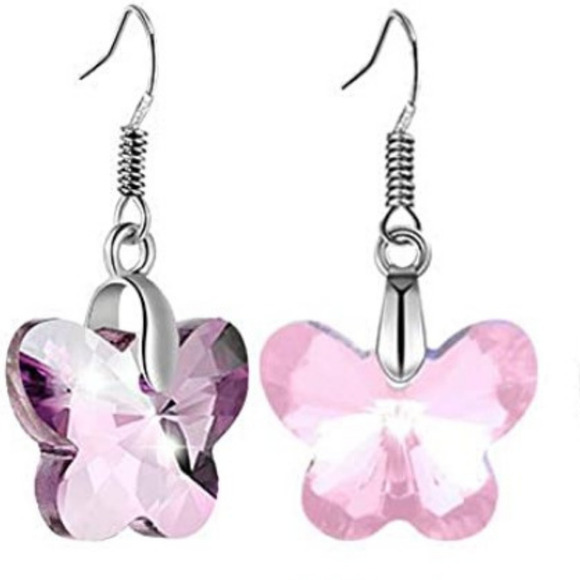 Butterfly Earrings Dangle Crystal Cut Earrings Butterflies Silver Translucent - Picture 3 of 8
